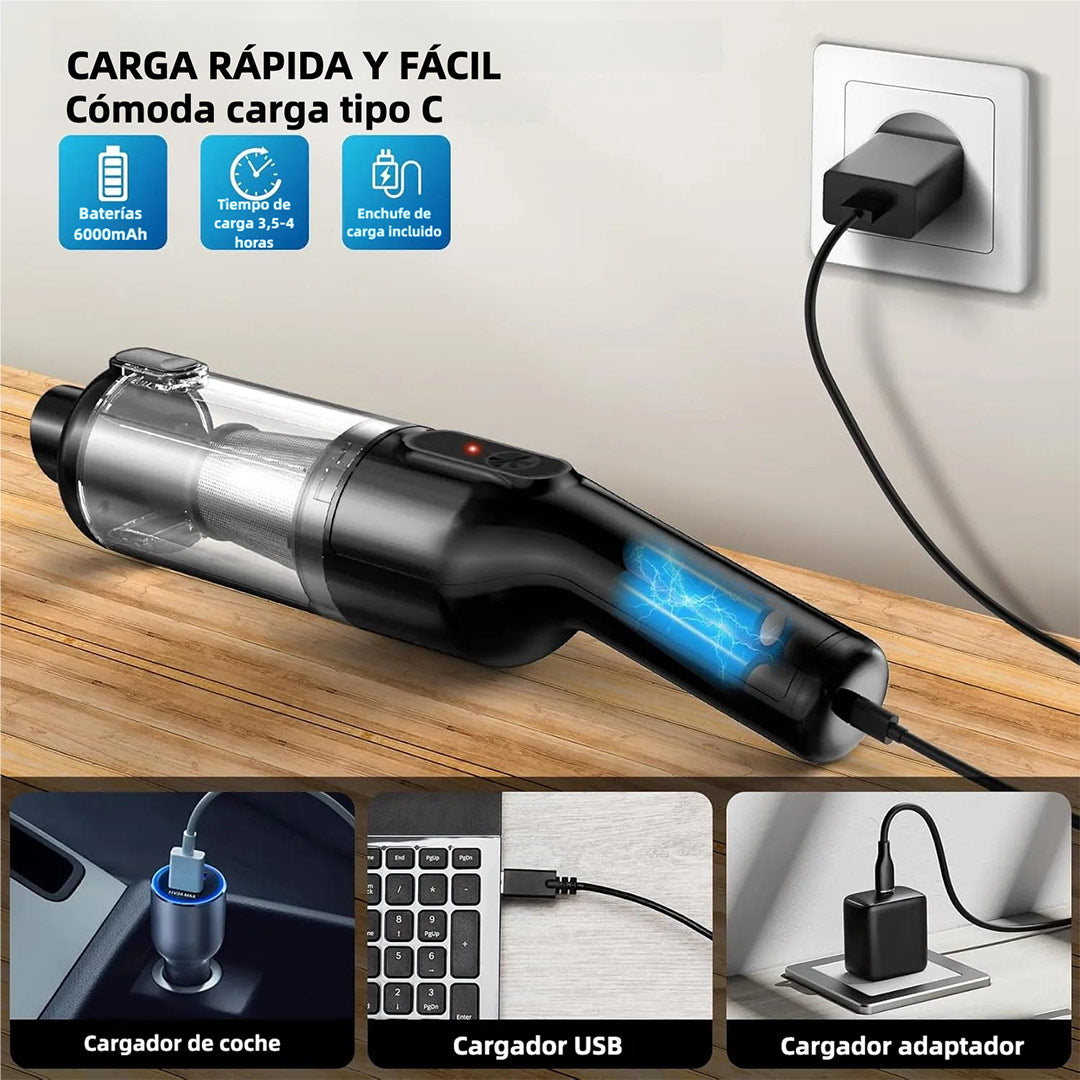 Aspiradora de Mano Inalámbrica – Potente Succión de 16,000Pa, Ultraligera 1.3lbs, Motor sin Escobillas, Batería Recargable, Múltiples Accesorios para Limpieza del Hogar, Oficina, Coche y Mascotas – AE005