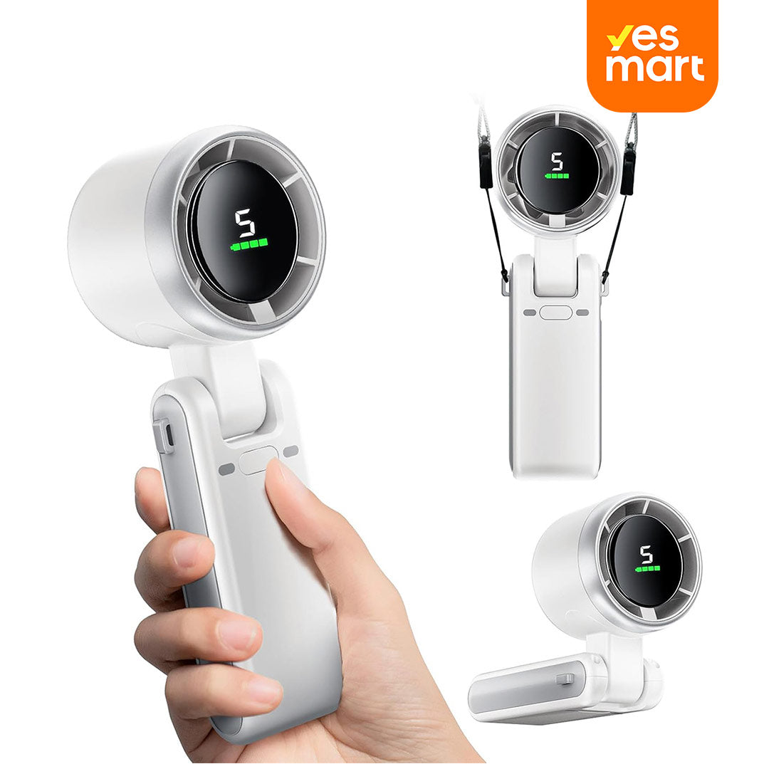 Ventilador de Mano Turbo Portátil 5 Velocidades, 12H Duración - Tecnología Air Turbo para Exteriores, Viajes y Oficina - VM001