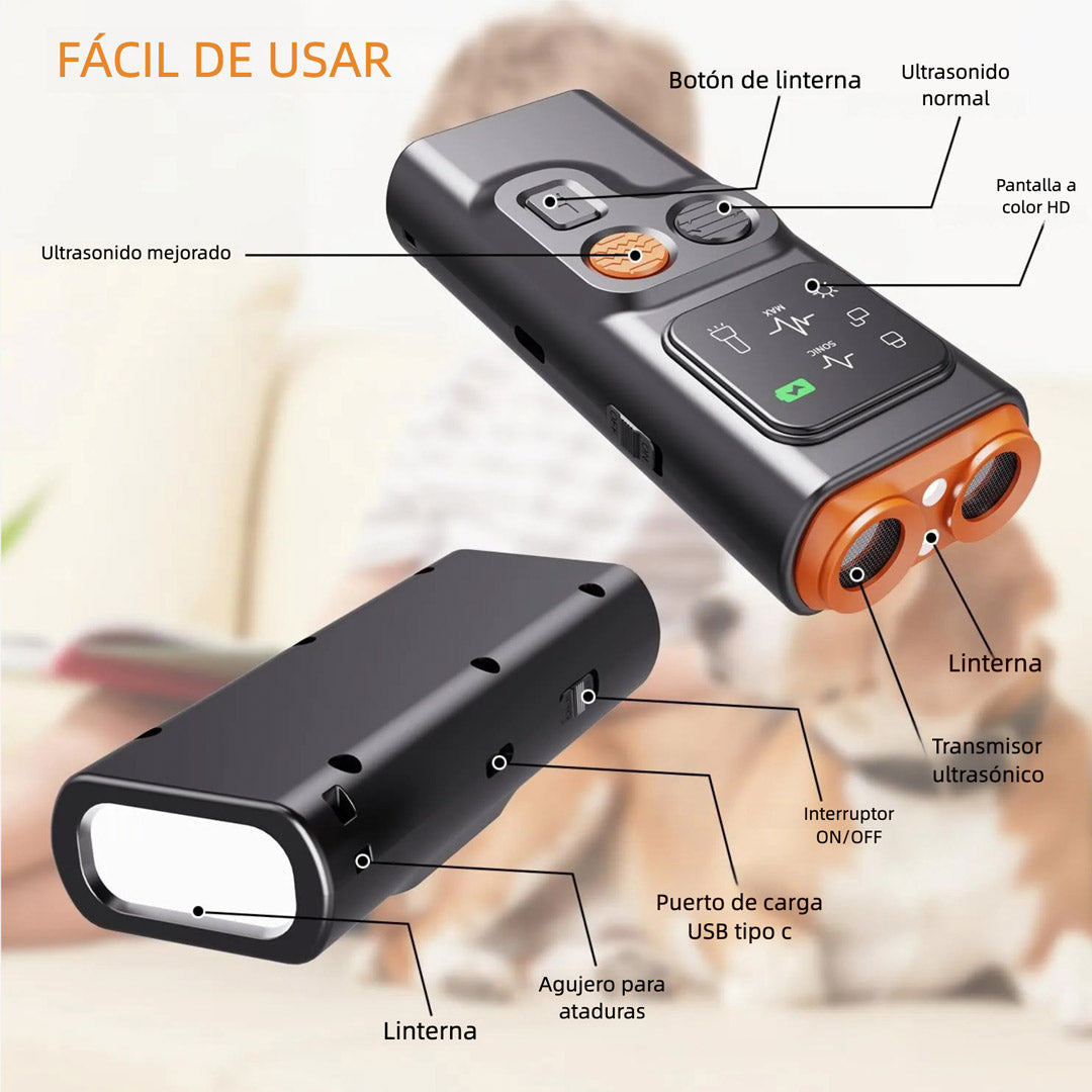 Dispositivo Antiladridos para Perros 2025 - Repelente de Perros con Pantalla HD y Linterna LED, Detiene el Comportamiento Indeseado, Fácil de Usar sin Gritar ni Golpear – DM002