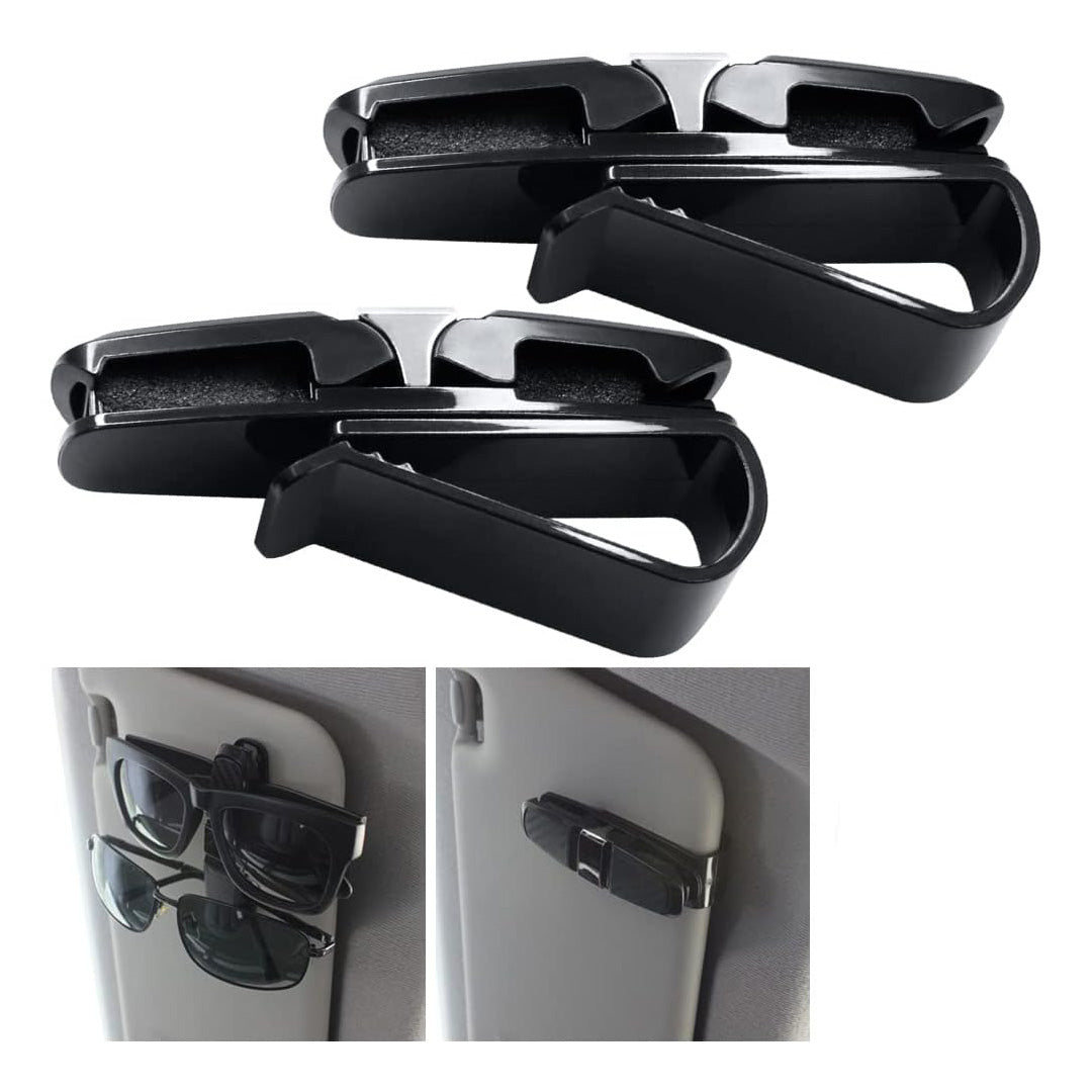 Soporte para Gafas de Sol para Visera de Coche 2 Piezas con Clips y Estuche para Tarjetas - Soporte de Gafas de Sol y Gafas de Vista, Ajustable y Giratorio 180° - AH001