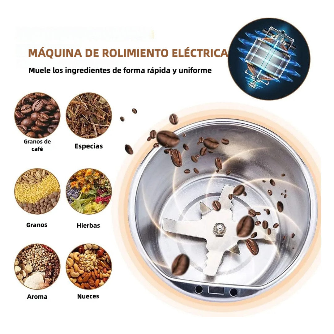 Molino de Especias Eléctrico 200W – Potente y Rápido, Ideal para Hierbas, Especias, Frutos Secos, Granos y Café – Con Cepillo de Limpieza, Capacidad de 24 Tazas – EJ003