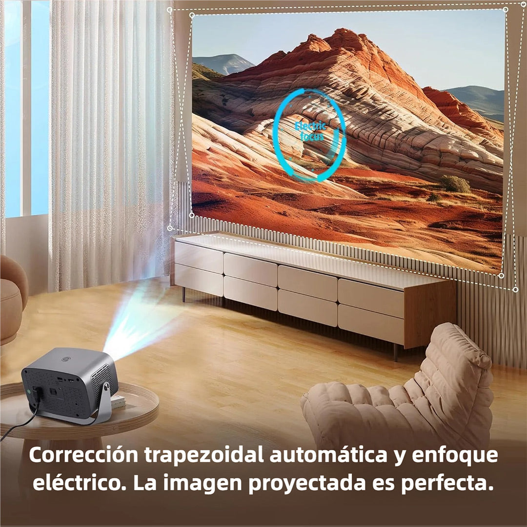 Proyector Portátil Full HD 4K 1080P con Enfoque Automático y Corrección de Trapezoide - Rotación de 145°, Conectividad HDMI/USB - PP003