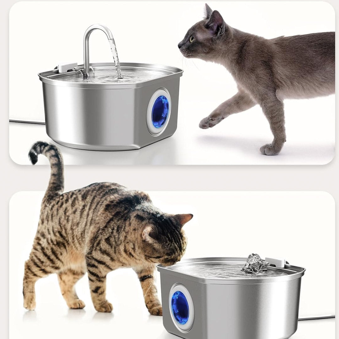 Fuente de Agua para Gatos de Acero Inoxidable – 3.2L/108oz con Filtro de 4 Capas, Bomba Silenciosa y Ventana de Nivel, Bebedero Automático para Mascotas – DM001