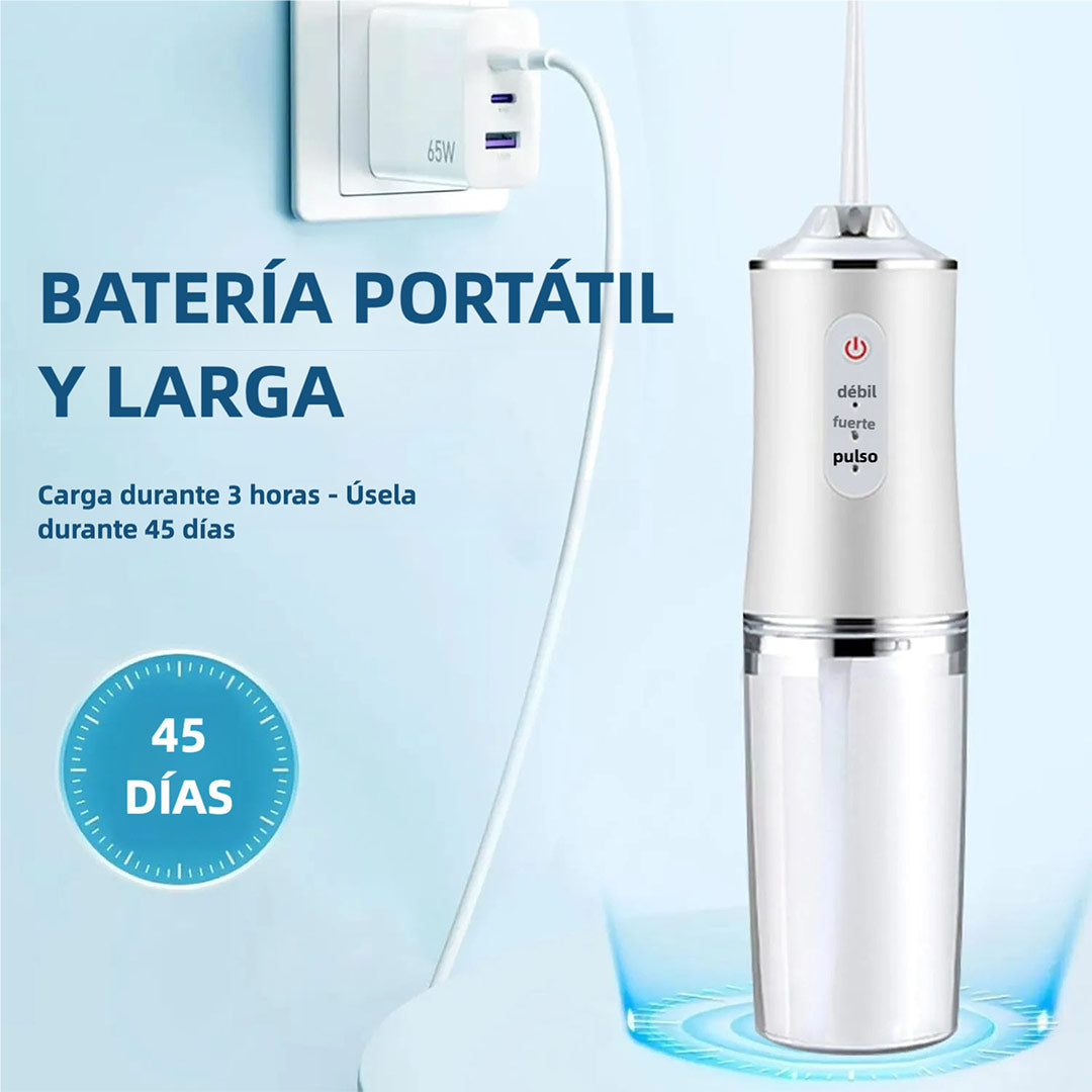 Hilo Dental Eléctrico Recargable para Dientes con 3 Modos, 4 Consejos de Chorro, Irrigador Oral Portátil, Limpiador de Encías y Tonsilas, 300ml de Capacidad, Impermeable IPX7, Batería de Larga Duración, CS002