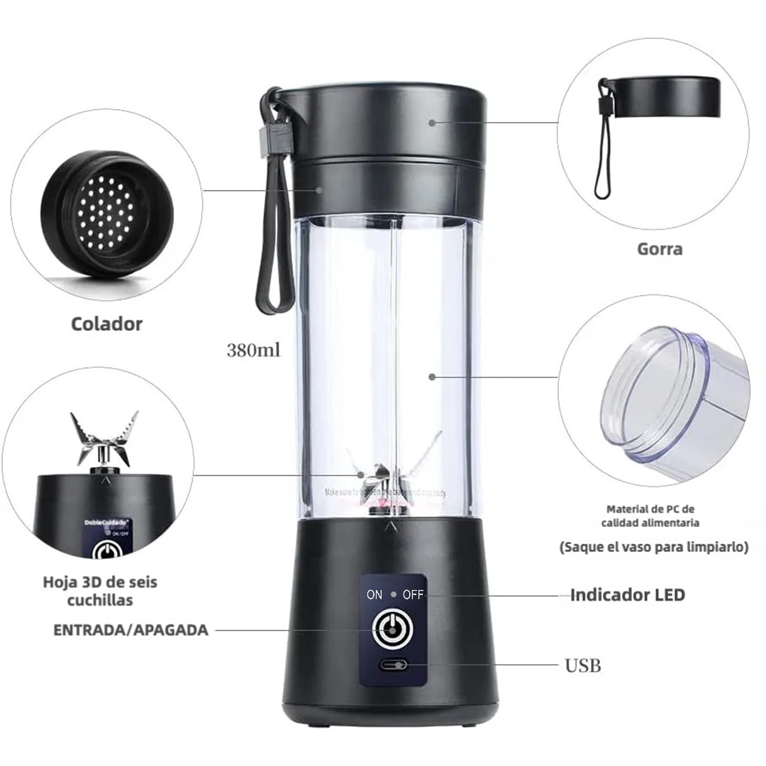 Mini Licuadora Portátil USB-C Recargable 12 Oz, Sin BPA, para Batidos y Smoothies, con Tapa a Prueba de Fugas - EJ002