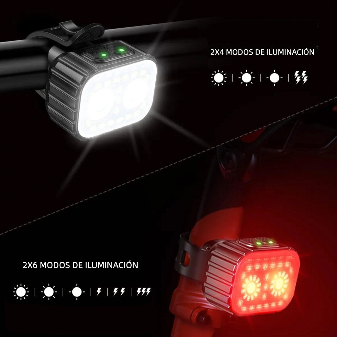 Juego de Luces para Bicicleta Recargables Súper Brillantes con 8+12 Modos, Impermeables IPX6 y Batería de Larga Duración - CL005