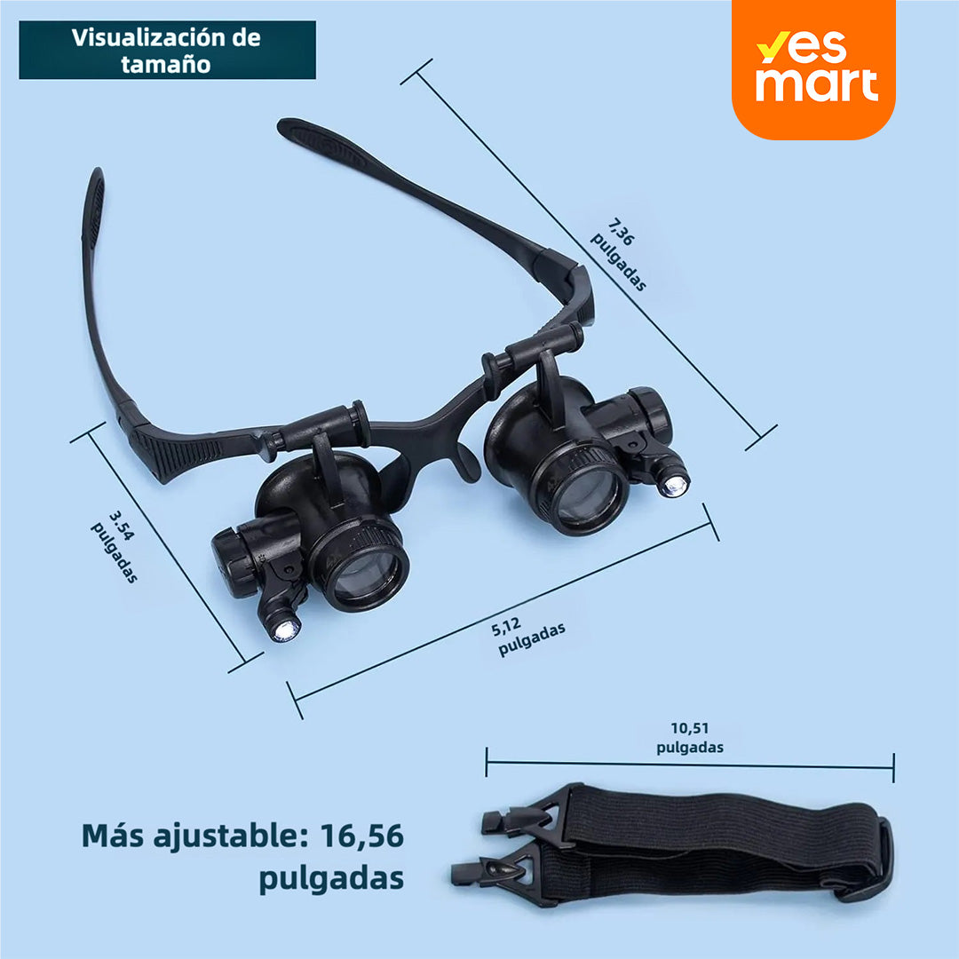 Lupa de Joyería con LED y 8 Lentes Intercambiables, Lupa de Mano para Reparación de Relojes, 2.5X a 25X, Visión de Cerca, Diseño de Montaje en la Cabeza - HM002