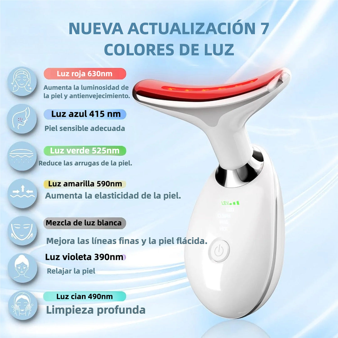 Masajeador Facial y de Cuello de 7 Colores con Tecnología de Vibración, Cepillo Facial Recargable para Cuidado de la Piel (Blanco) - MJ001