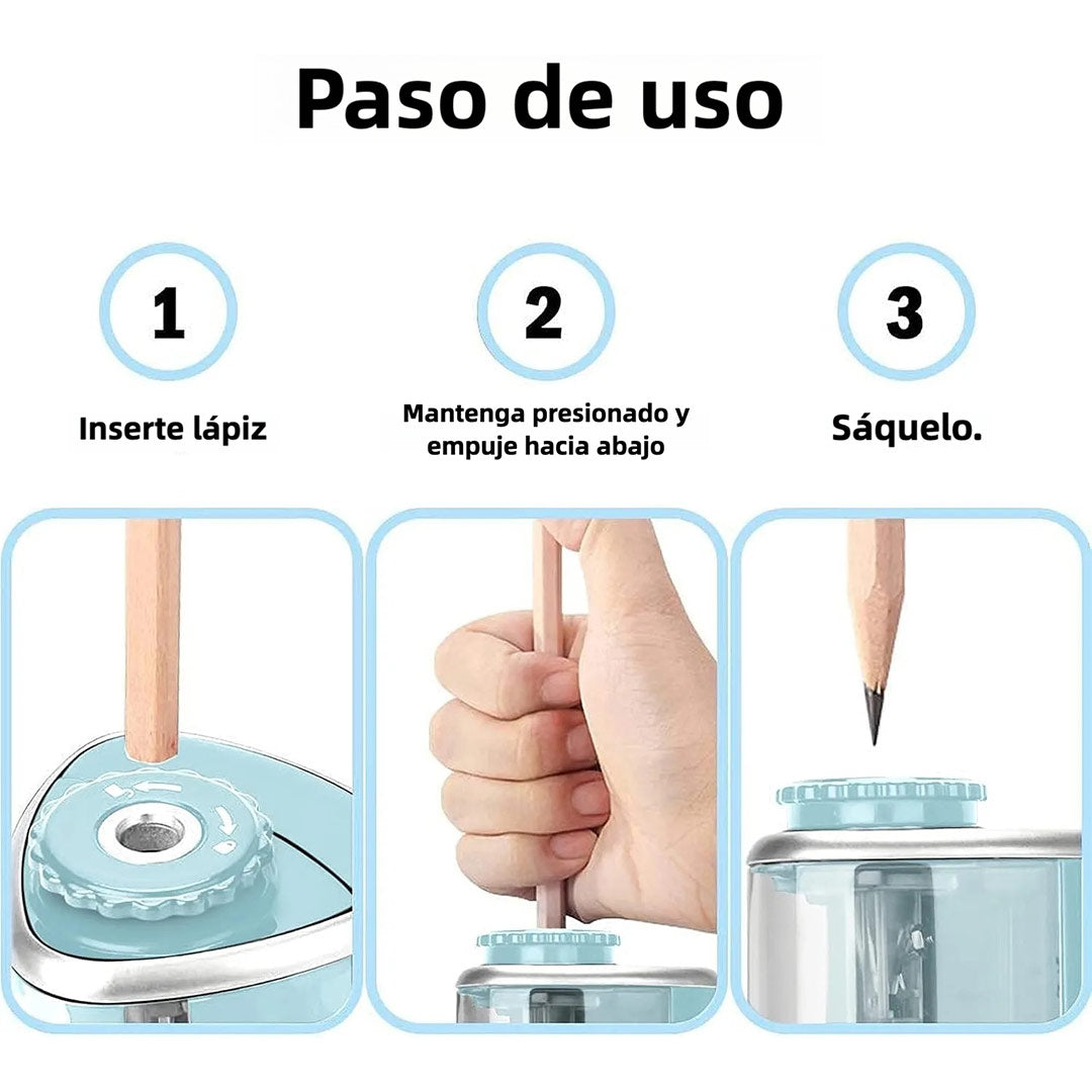 Sacapuntas Eléctrico – Afilado Rápido con Hoja Reemplazable, Doble Modo Manual y Automático, Funcionamiento a Pilas, Portátil para Escuela, Oficina y Hogar – JC005