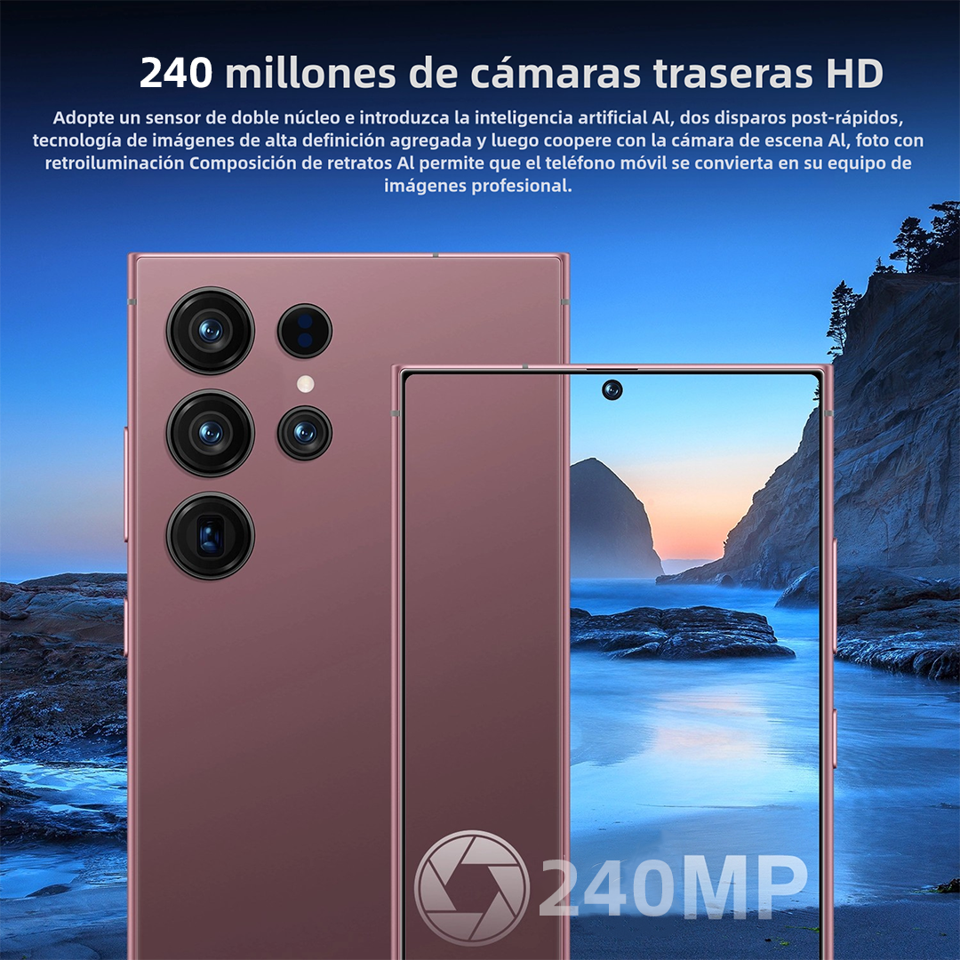 Teléfono inteligente Android 14, 4GB+128GB ROM, 240MP+80MP, Pantalla 6.6", Batería 4500mAh, Dual SIM Desbloqueado -SP003 - Yesmart