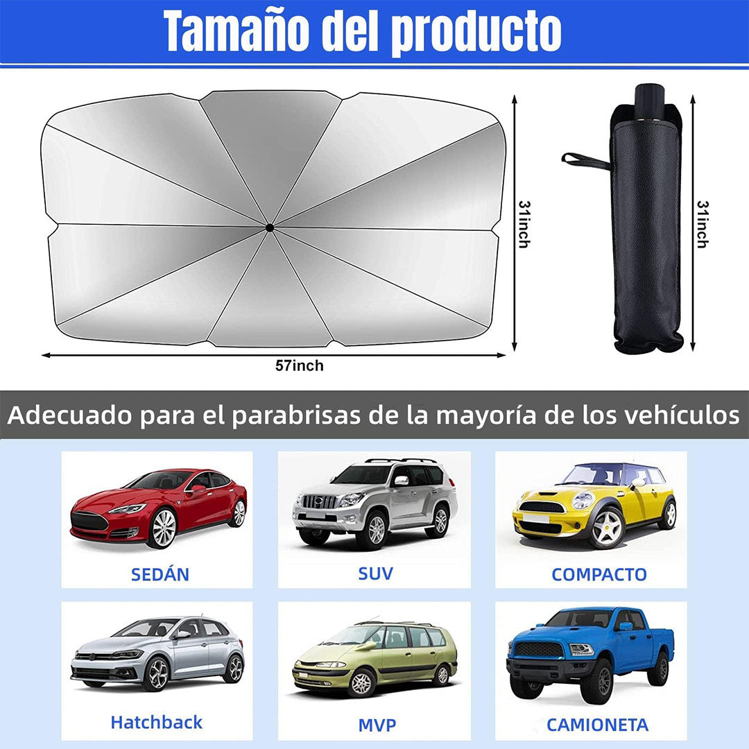 Parasol Plegable para Parabrisas de Auto – Protector Solar Universal con Revestimiento de Titanio y Plata, Bloquea Rayos UV, Mantiene el Auto Fresco, Compatible con Sedán, SUV y MPV – AH013