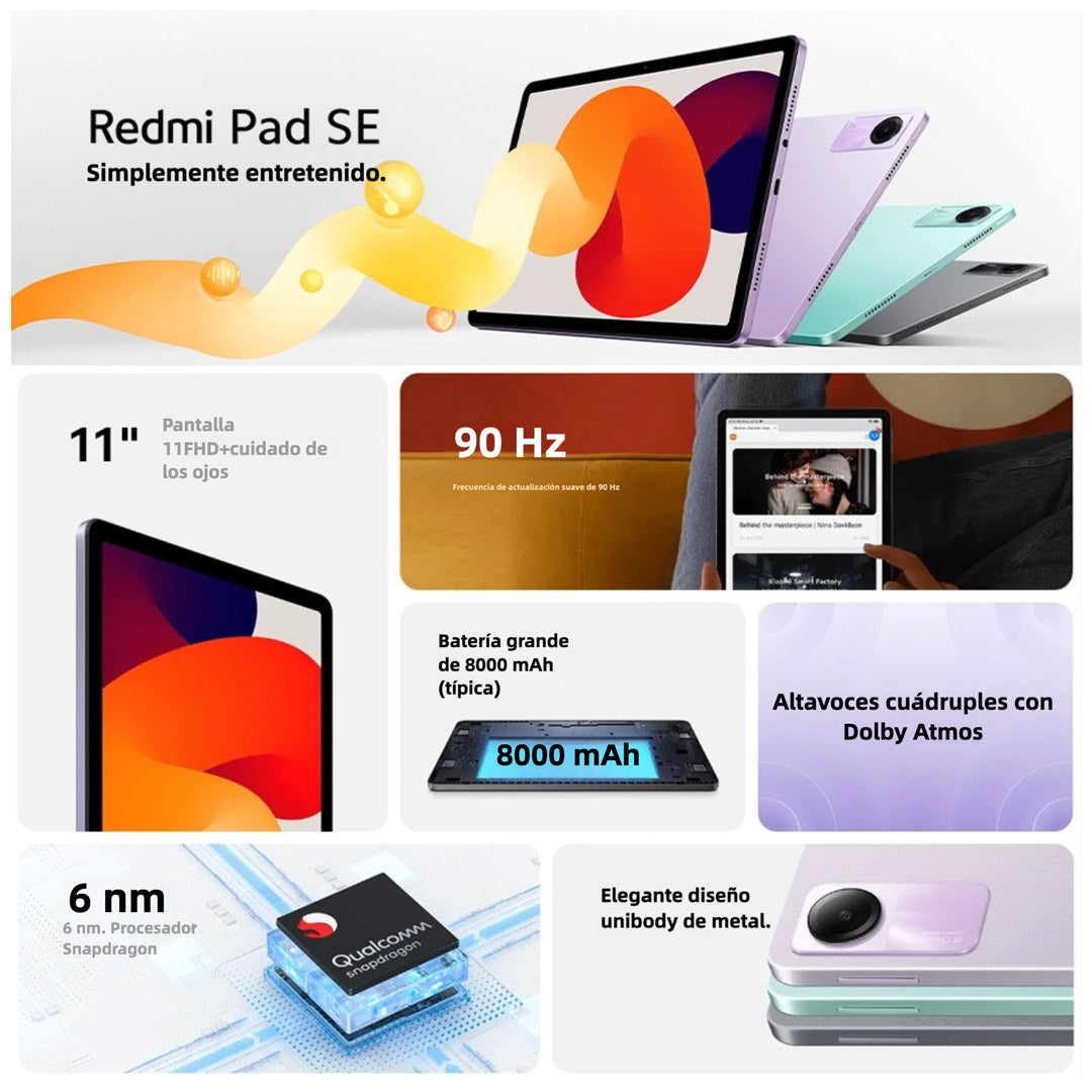 Xiaomi Redmi Pad SE Only WiFi 11” - 8GB RAM + 256GB ROM - Snapdragon 680 - 8MP Cámara - Dolby Atmos - Pantalla FHD 90Hz - Gris Grafito