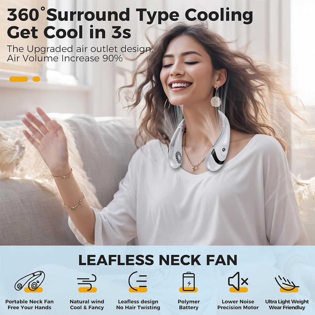 Ventilador de Cuello Portátil – Diseño Plegable, 3 Velocidades, Pantalla de Batería, 5000mAh Recargable, Uso en Interior y Exterior, Manos Libres y Ajustable – VM004