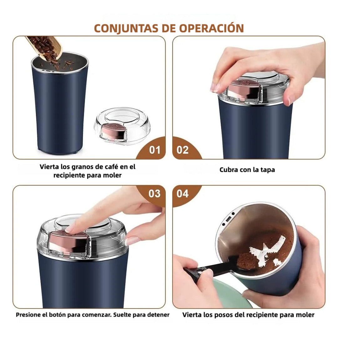 Molino de Especias Eléctrico 200W – Potente y Rápido, Ideal para Hierbas, Especias, Frutos Secos, Granos y Café – Con Cepillo de Limpieza, Capacidad de 24 Tazas – EJ003