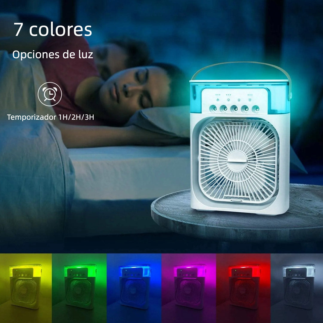 Ventilador de Aire Portátil con Enfriamiento por Evaporación – Mini Enfriador con 7 Luces LED, Temporizador y 3 Velocidades para Escritorio o Mesita - VM010