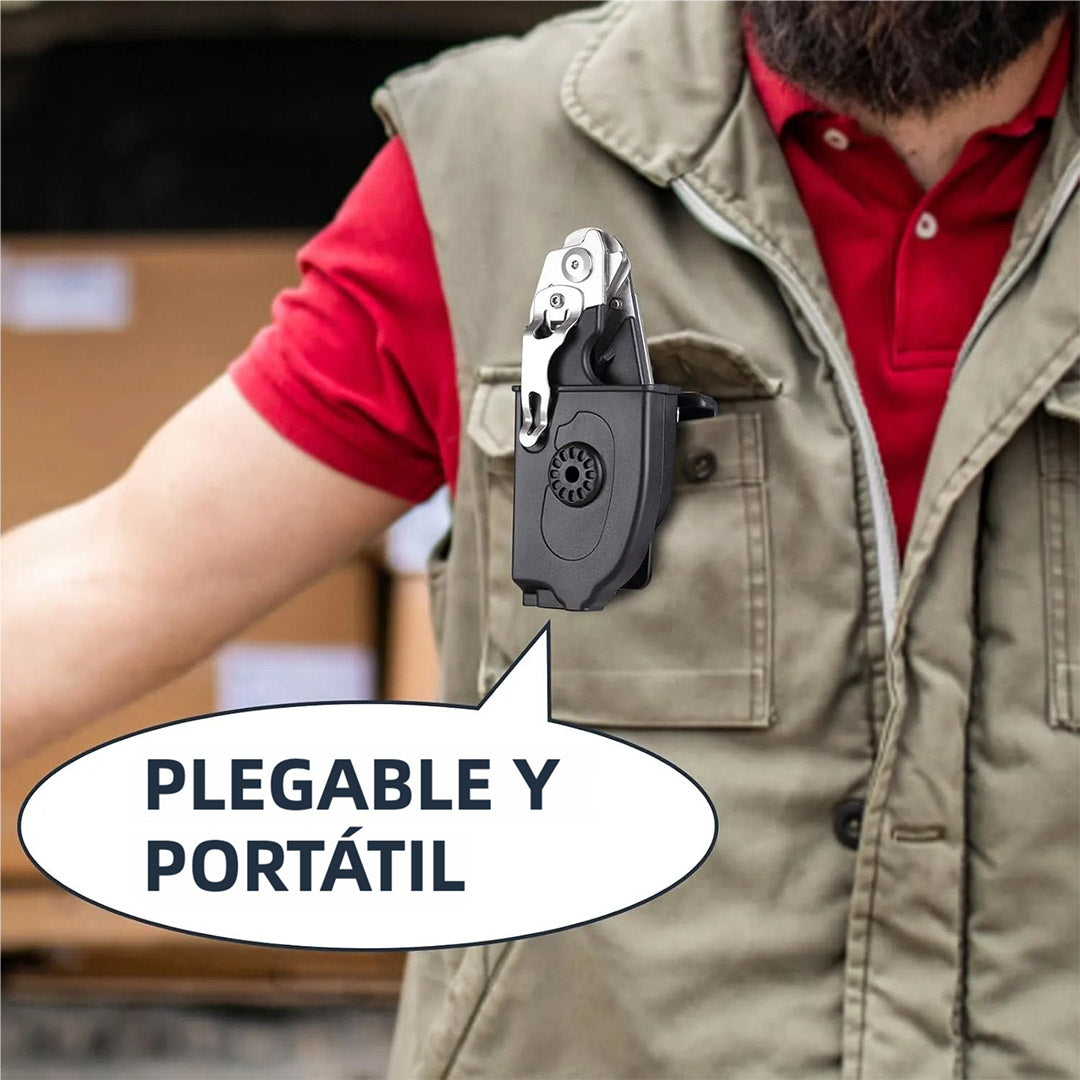 Tijeras de Emergencia 6 en 1 Plegables para Camping y Herramientas de Rescate con Cortador y Rompevidrios - Herramienta Multifuncional para Primeros Auxilios, Incluye Estuche de Piel - HM004