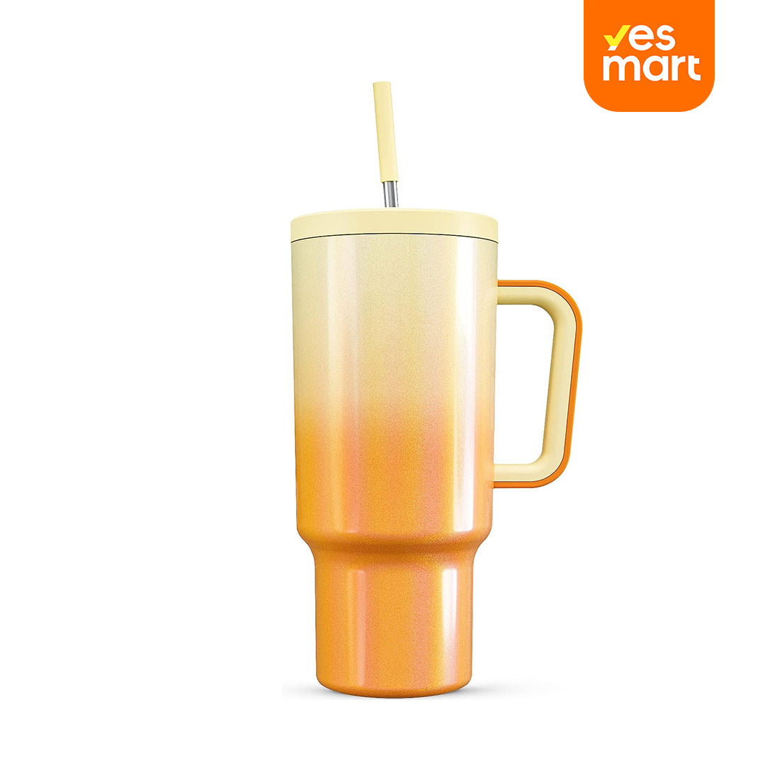 Vaso Térmico de 40oz con Asa, Tapa Antiderrames y Popote, Taza de Café de Acero Inoxidable para Viajes, Mantiene Bebidas Frías por 34 Horas y Calientes por 10 Horas AH014