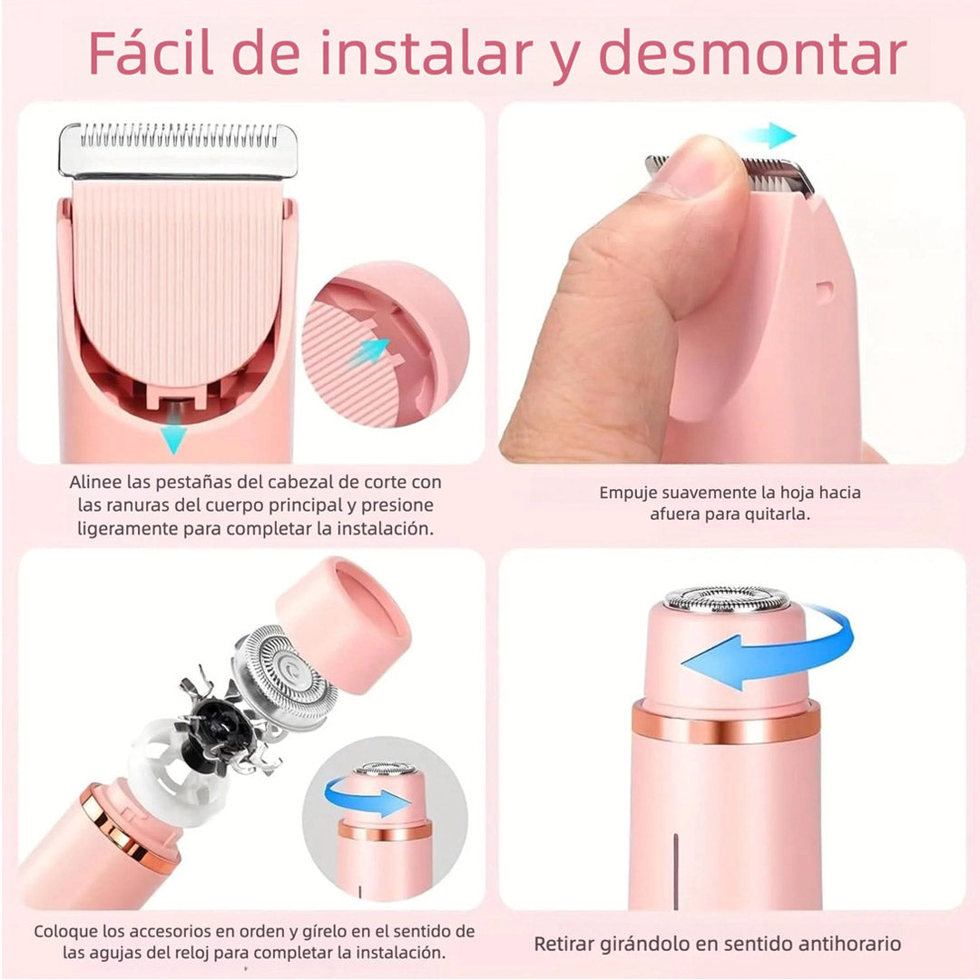 Rasuradora Eléctrica Femenina 2 en 1 Resistente al Agua – Afeitadora de Cabezal Dual para Piernas, Axilas y Línea del Bikini - MC008
