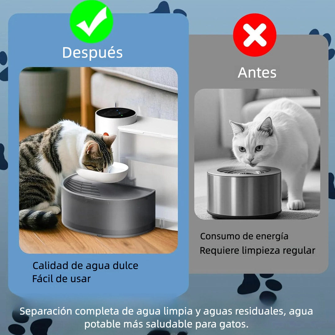 Fuente de Agua Inteligente para Gatos sin Filtro 3.5L – Bebedero Automático por Gravedad con Tanques Separados Recargable para Mascotas - DM005