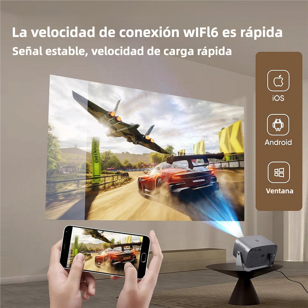 Proyector Portátil Full HD 4K 1080P con Enfoque Automático y Corrección de Trapezoide - Rotación de 145°, Conectividad HDMI/USB - PP003