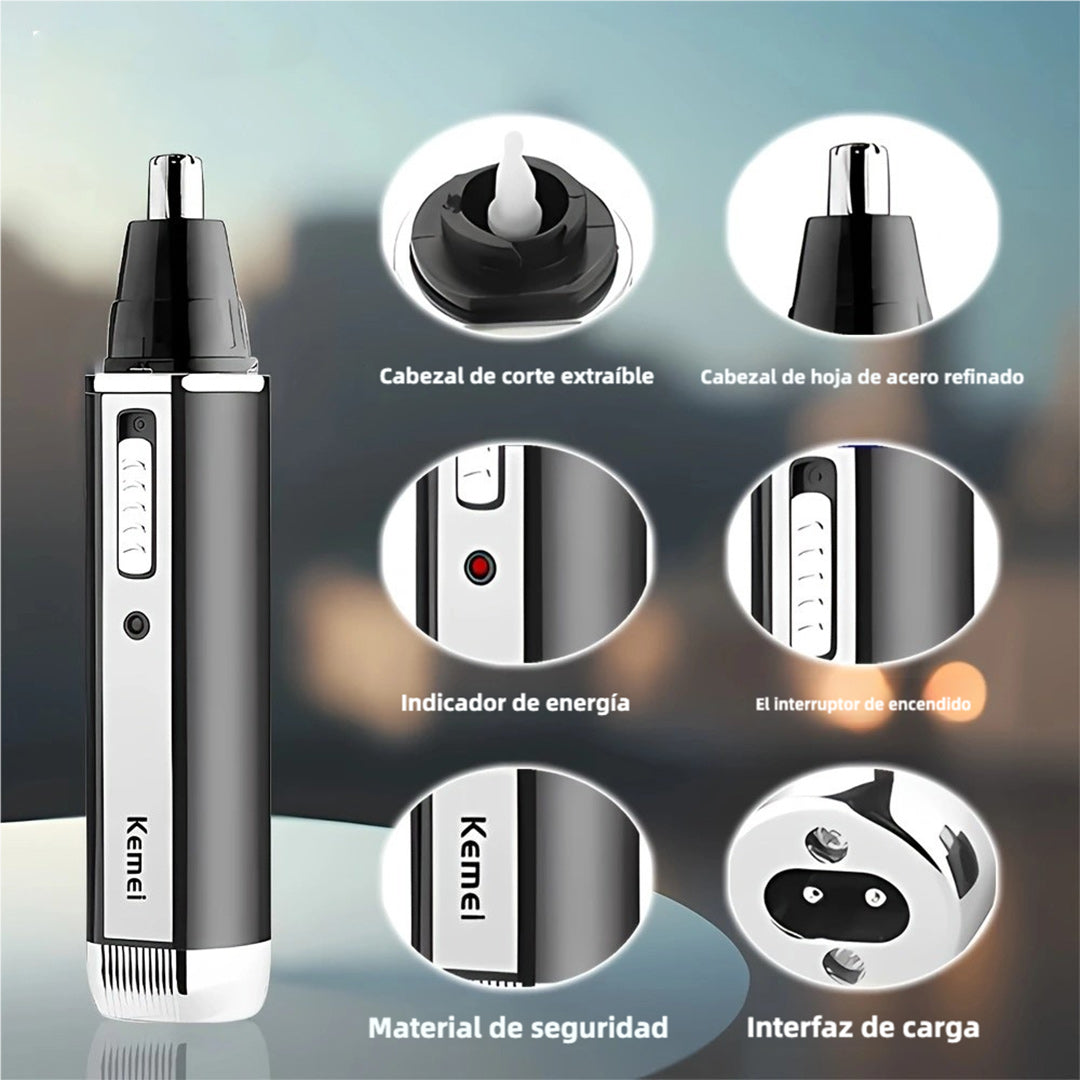 Afeitadora Eléctrica Kemei Multifuncional 4 en 1 Recargable - Con Cabezal para Nariz, Oídos, Cejas, Patillas y Barba - MC001