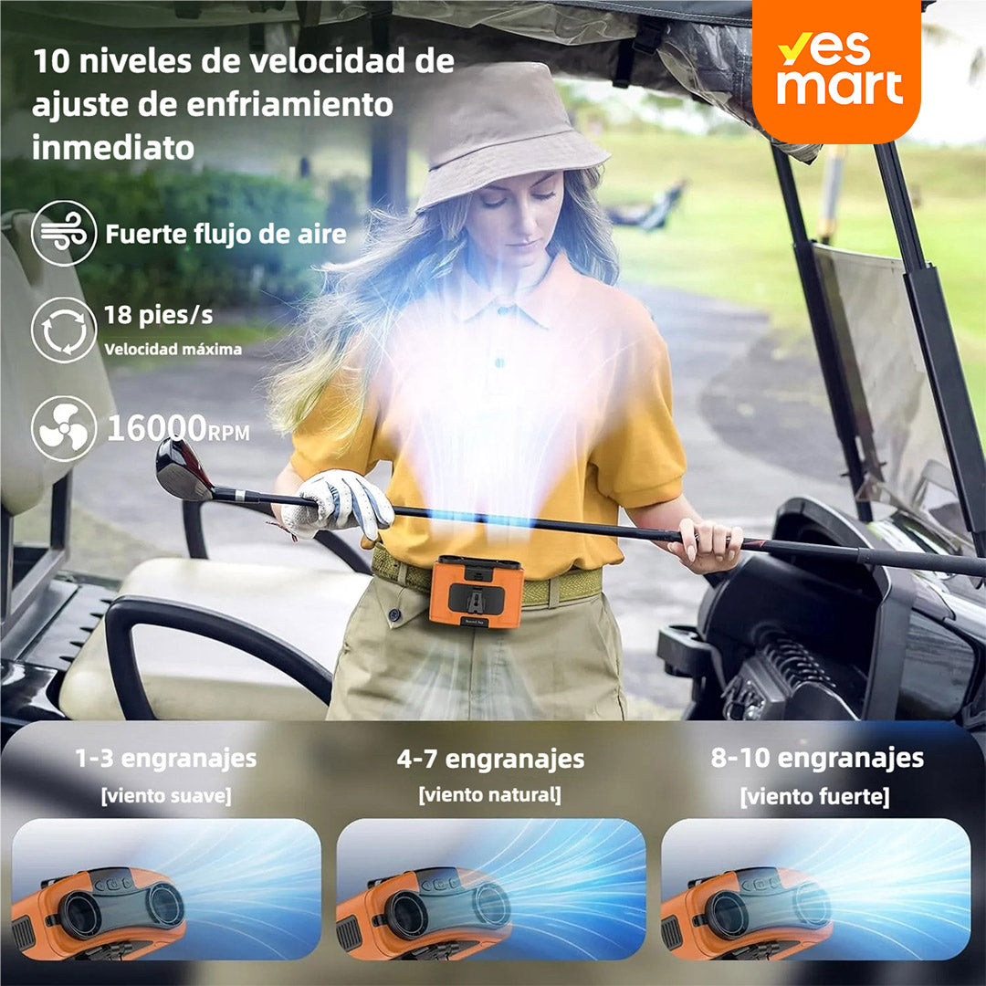 Ventilador portátil de cintura 10000mAh, con 9 velocidades y linterna, ventilador de cuello manos libres, hasta 20 horas de enfriamiento, para camping y viajes - VP001