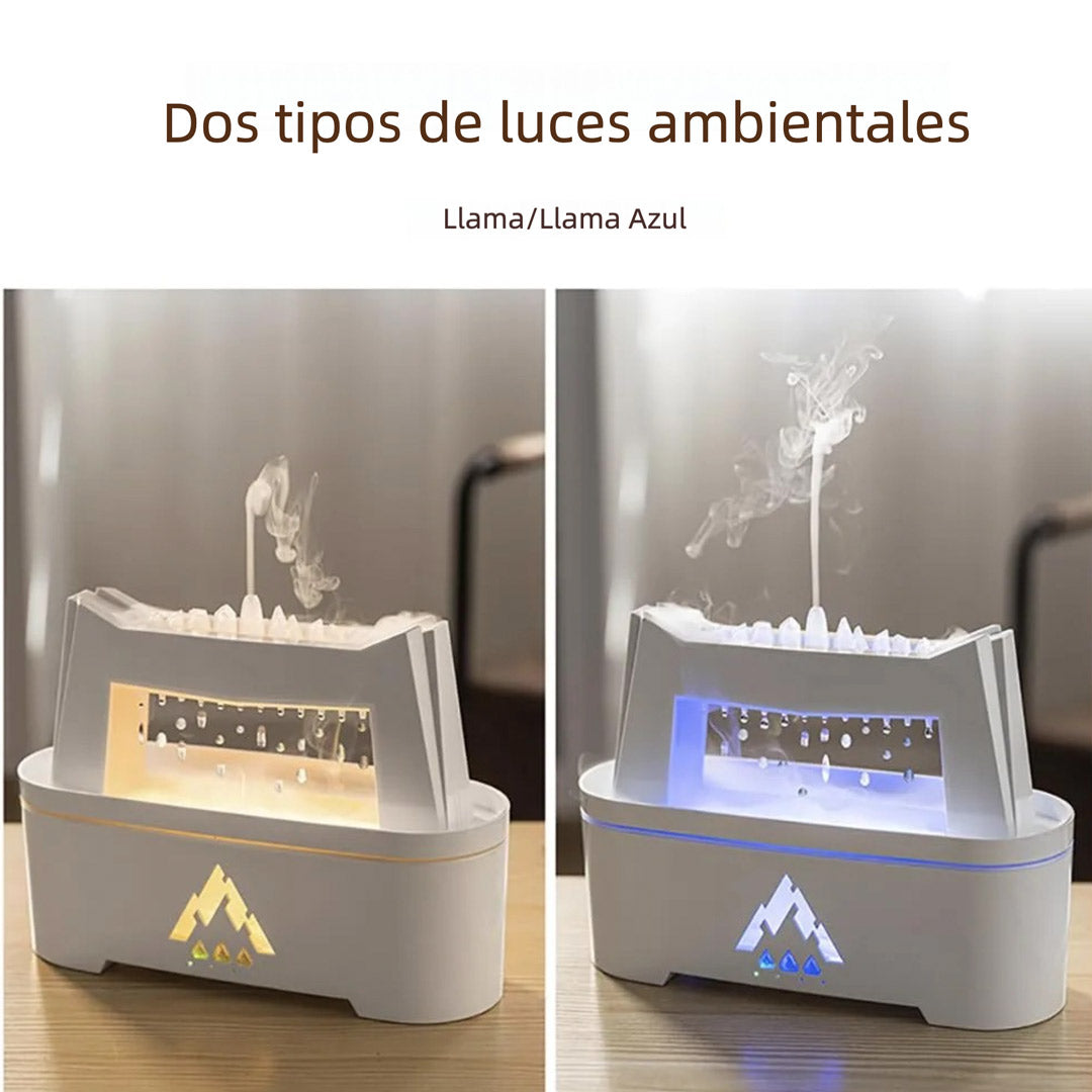 Difusor de Aceites Esenciales con Simulador de Lluvia y Luz de Llama – 300ml con Sonido Relajante, Temporizador y Control Remoto - MA006