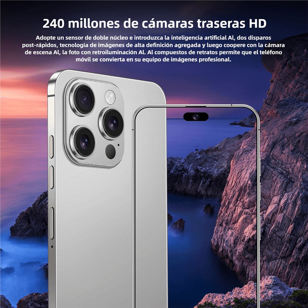 Teléfono inteligente Android 14, 3+64GB, 6.6" Pantalla, Cámara 240MP+80MP, Batería 4000mAh, Procesador Snapdragon -SP004 - Yesmart