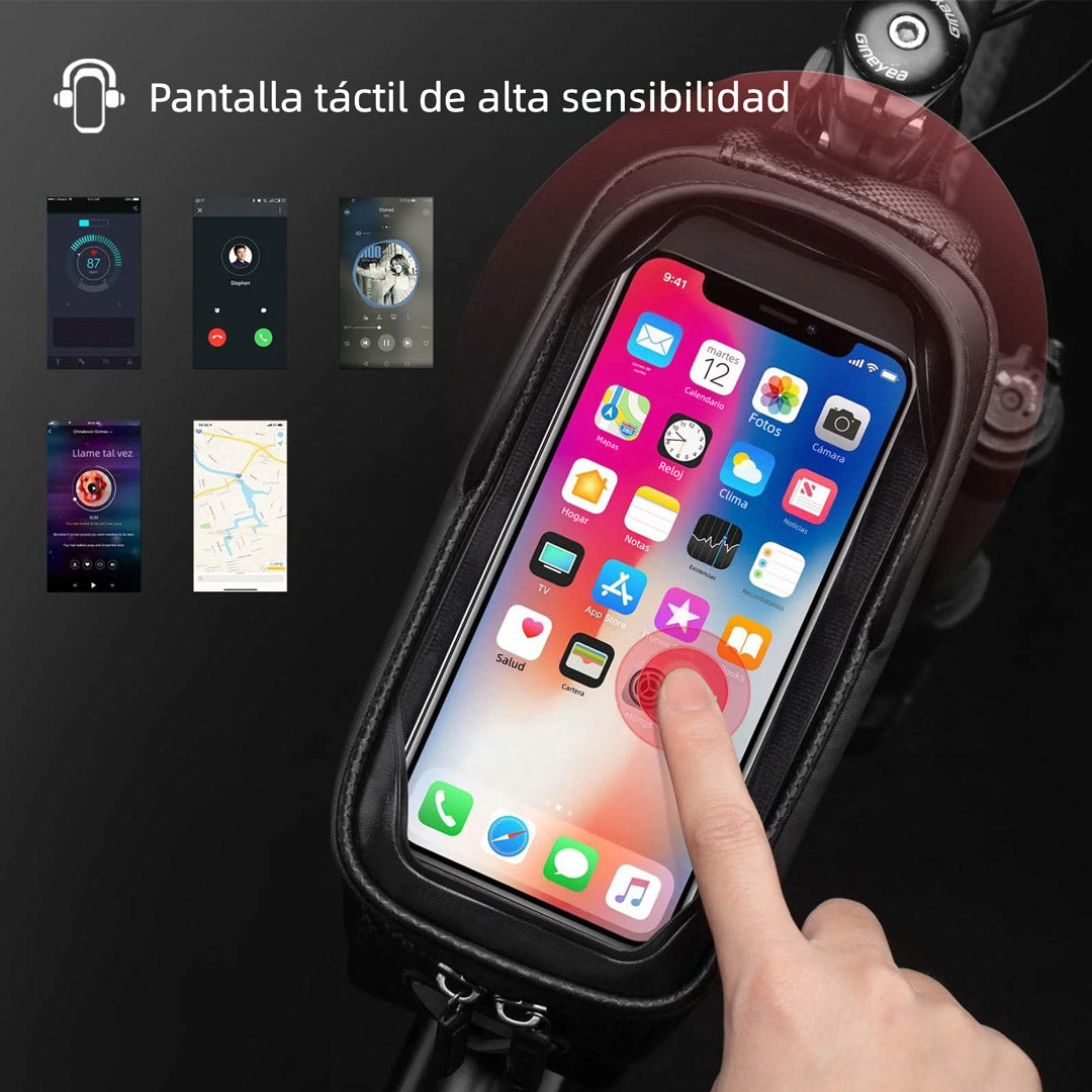 Bolsa de Teléfono para Bicicleta con Soporte y Pantalla Táctil – Funda Impermeable EVA para Cuadro Frontal Compatible con Móviles hasta 6.8” - AH017