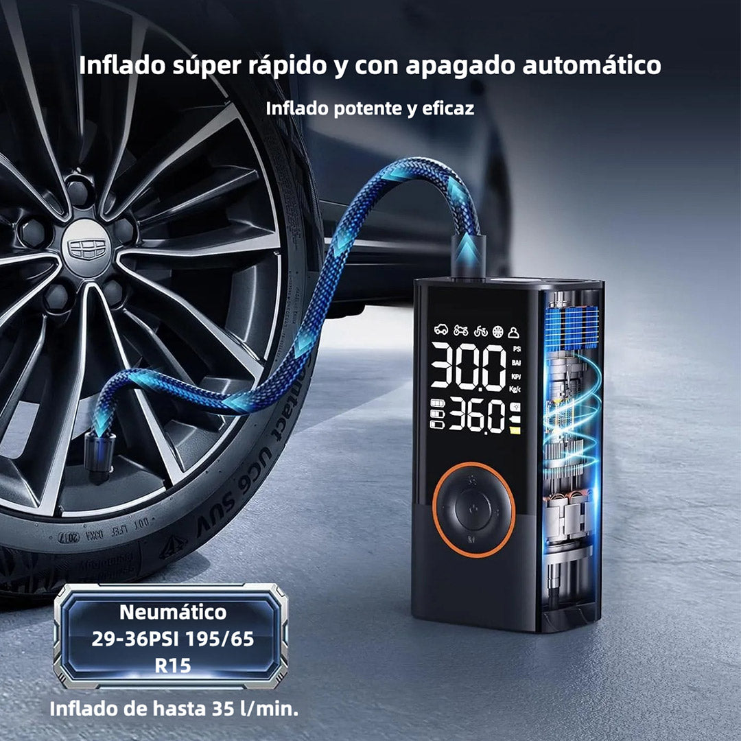 Compresor de Aire Portátil 150 PSI con Manómetro Digital, Inflador Rápido y Apagado Automático, 3X Más Rápido, para Neumáticos de Automóvil, Moto, Bicicleta y Pelotas - HE002