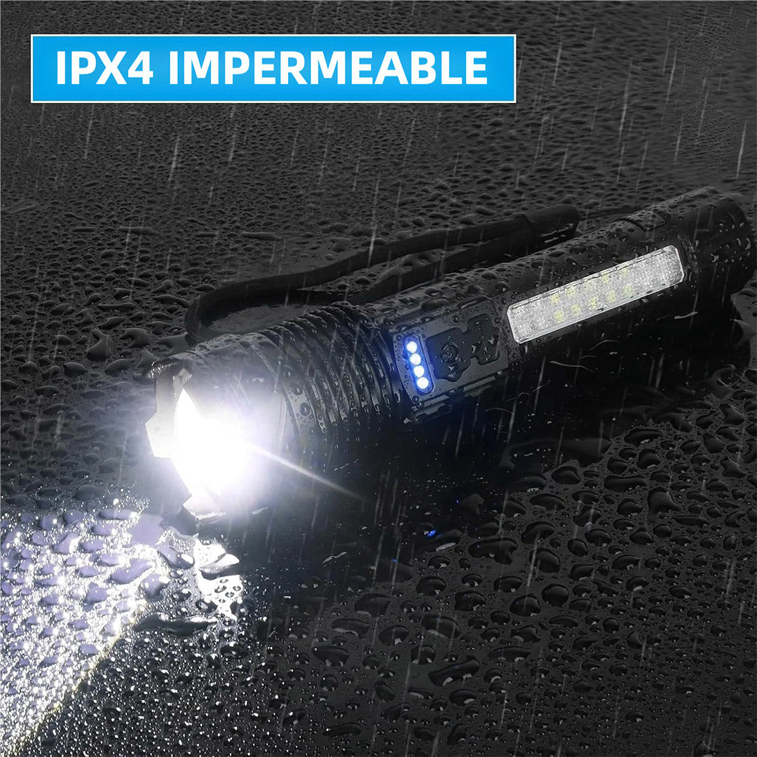 Linterna LED Táctica de Alta Potencia - Recargable USB, Impermeable IPX4, Ajuste de Zoom, 20,000 Lúmenes - HE003