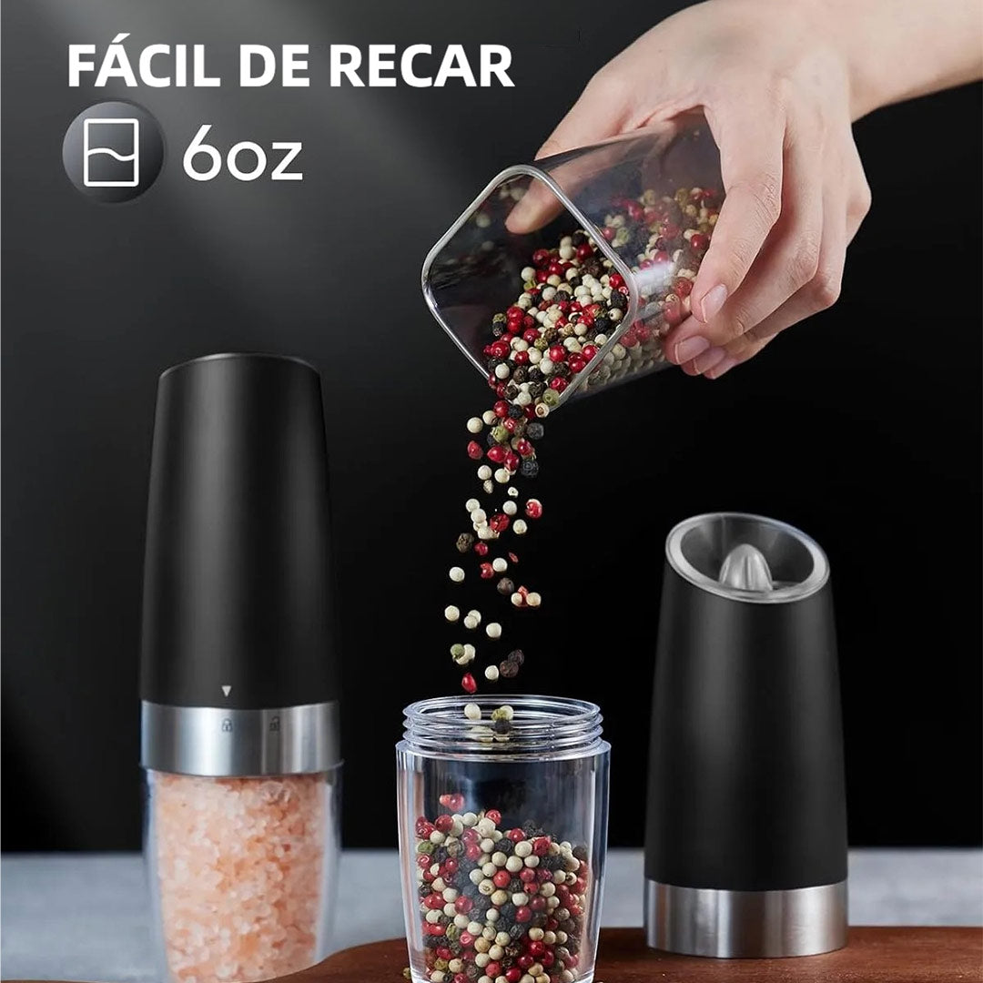Molino Eléctrico de Sal y Pimienta con Ajuste de Grosor – Vibración Automática, LED y Operación con una Mano – Ideal para Cocina – EJ004