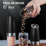 Molino Eléctrico de Sal y Pimienta con Ajuste de Grosor – Vibración Automática, LED y Operación con una Mano – Ideal para Cocina – EJ004
