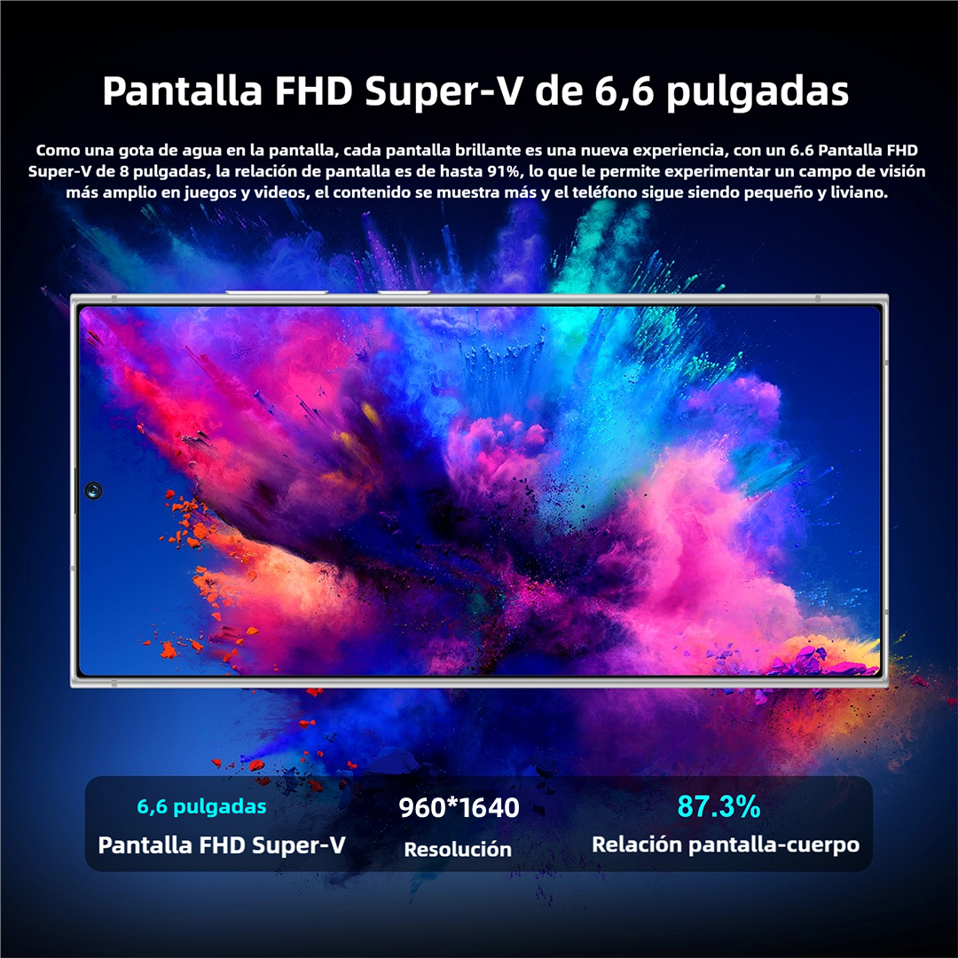 Teléfono inteligente Android 14, 4GB+128GB ROM, 240MP+80MP, Pantalla 6.6", Batería 4500mAh, Dual SIM Desbloqueado -SP003 - Yesmart