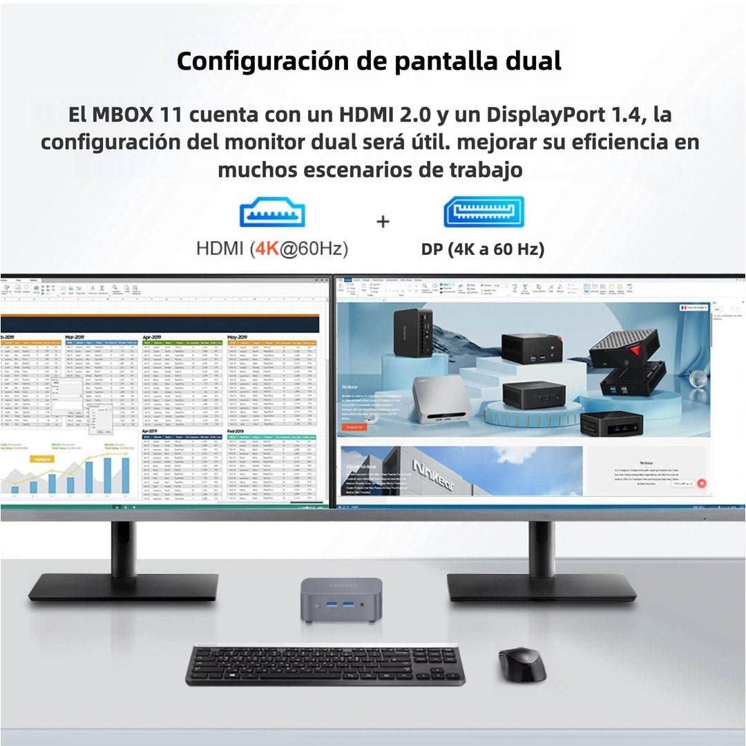 Ninkear Mini PC MBOX 11, Intel Twin Lake N150, 16GB RAM, 512GB SSD, Windows 11, Pantalla Doble 4K, WiFi 5, Bluetooth 5.0