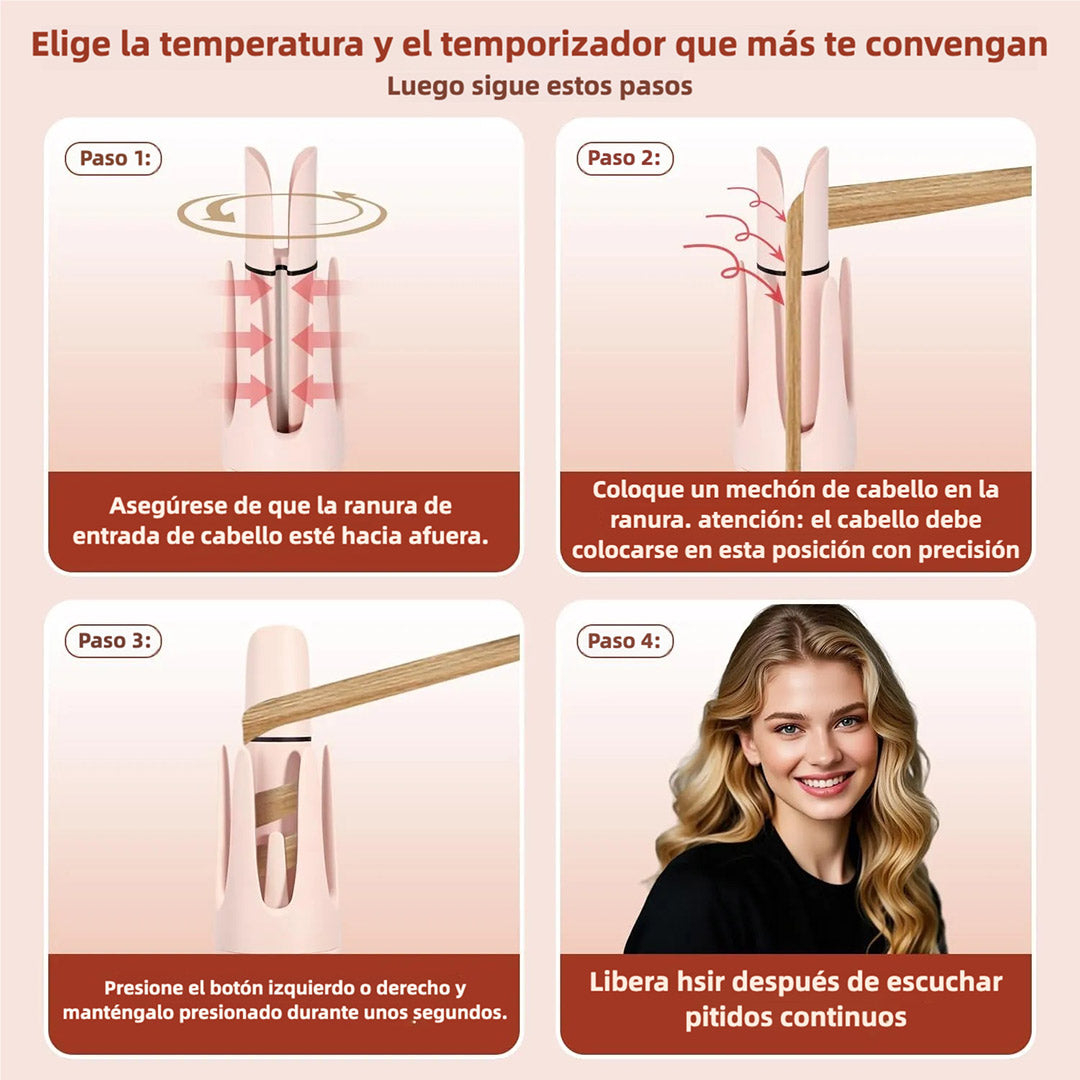 Herramienta Multifuncional 3 en 1, Rizador Automático con 2 Barriles de Cerámica (1", 1.25") y Cepillo Alisador, Plancha y Rizador de Cabello con 3 Temperaturas, Temporizador y 300000+ Iones Negativos SE006
