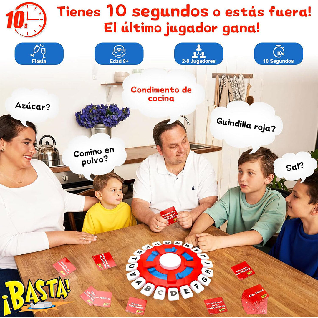 Juego de Mesa Basta – Juego de Palabras Rápidas en Español, Aprendizaje Interactivo para Niños y Adultos, Ideal para Fiestas, Reuniones Familiares y Educación – JC002