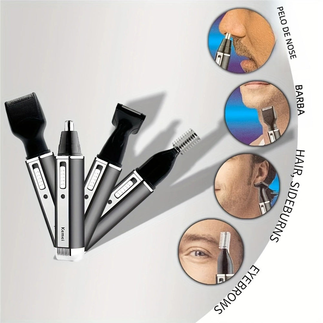 Afeitadora Eléctrica Kemei Multifuncional 4 en 1 Recargable - Con Cabezal para Nariz, Oídos, Cejas, Patillas y Barba - MC001