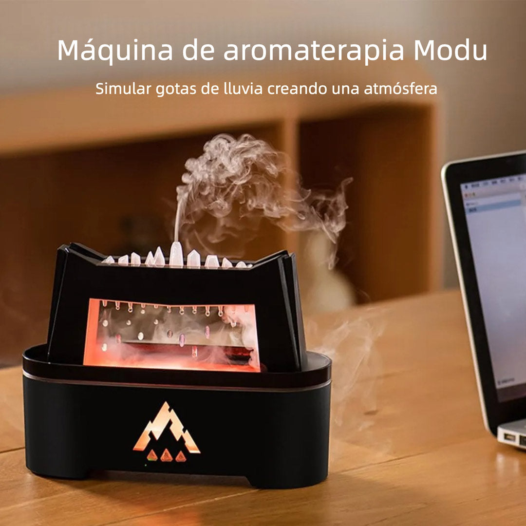 Difusor de Aceites Esenciales con Simulador de Lluvia y Luz de Llama – 300ml con Sonido Relajante, Temporizador y Control Remoto - MA006