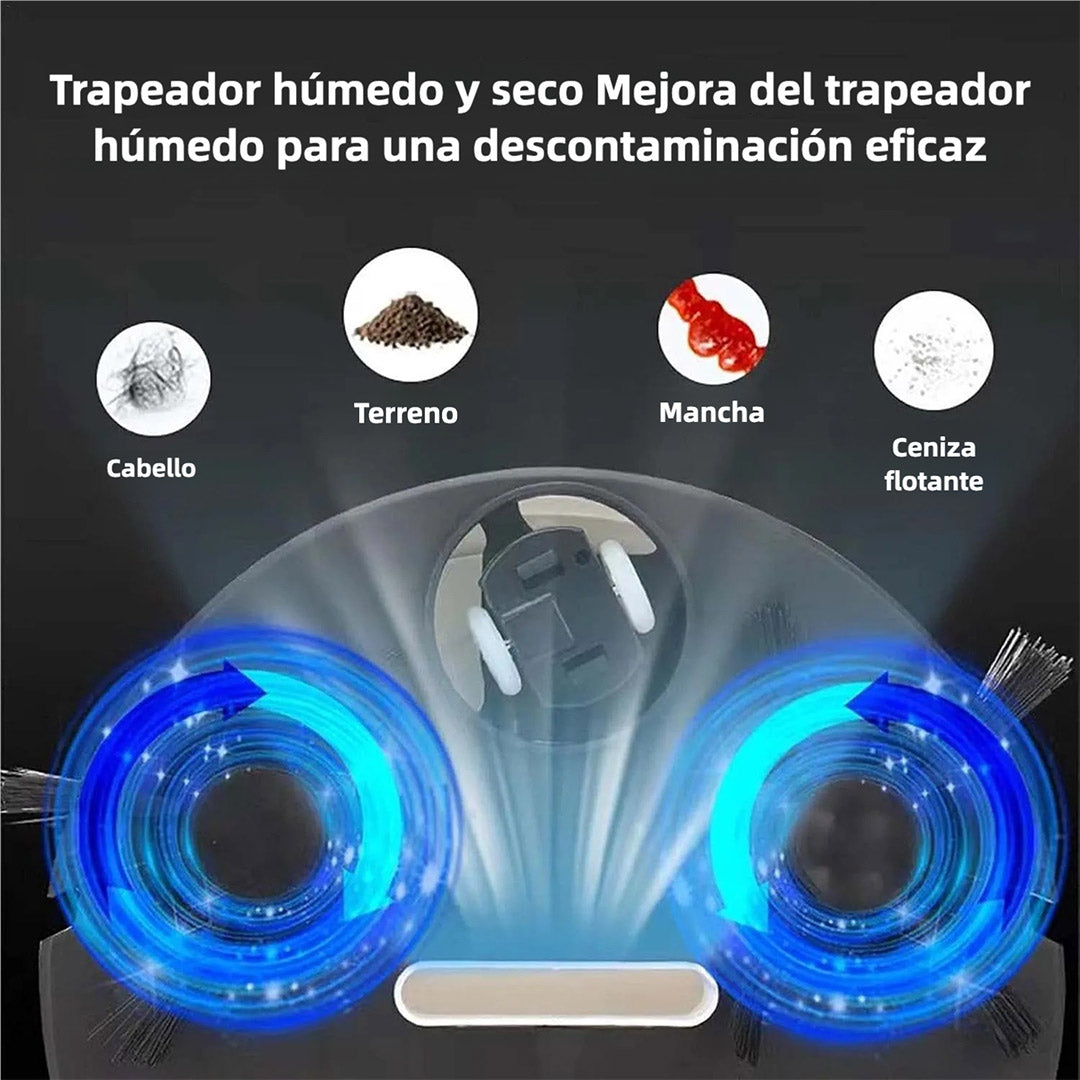 Aspiradora Robot Inteligente 3 en 1 – Barrido, Aspirado y Fregado, Recargable, Bajo Ruido, Potente Succión para Suelos Duros, Baldosas y Madera – AE004