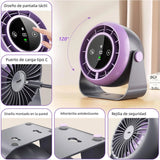 Ventilador USB de Escritorio Recargable con Pantalla LED, Ventilador Silencioso de 100 Velocidades, Montaje en Pared y Control Táctil, Ventilador Portátil para Oficina, Cocina, Viaje y Camping - VM005
