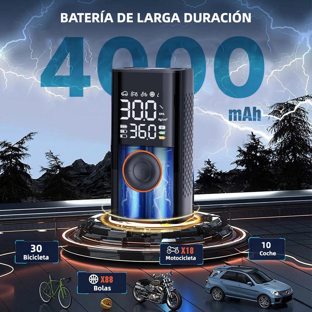 Compresor de Aire Portátil 150 PSI con Manómetro Digital, Inflador Rápido y Apagado Automático, 3X Más Rápido, para Neumáticos de Automóvil, Moto, Bicicleta y Pelotas - HE002