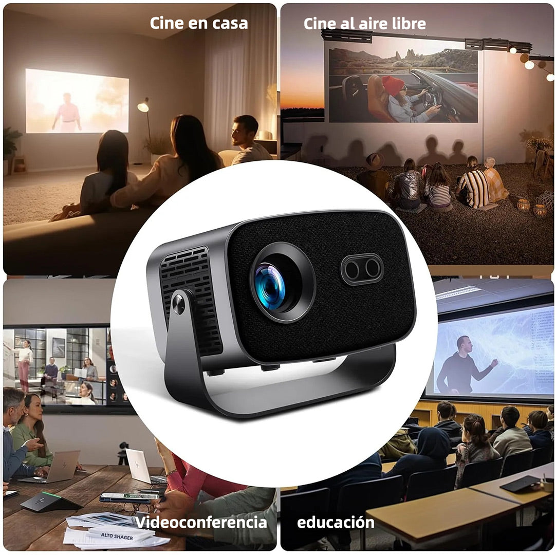 Proyector Portátil Full HD 4K 1080P con Enfoque Automático y Corrección de Trapezoide - Rotación de 145°, Conectividad HDMI/USB - PP003
