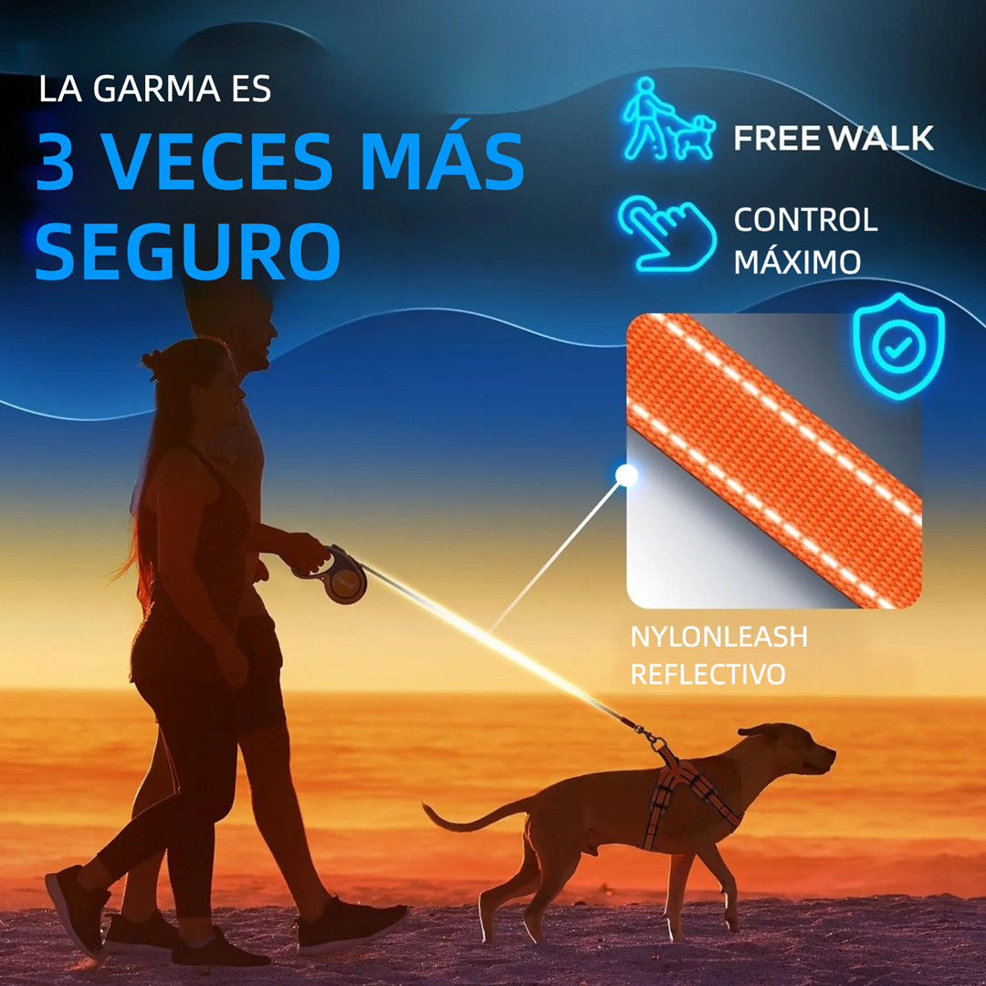 Correa Retráctil para Perros 5M Antienredos con Mango Antideslizante y Cinta Reflectante para Mascotas de Hasta 50kg - DM003