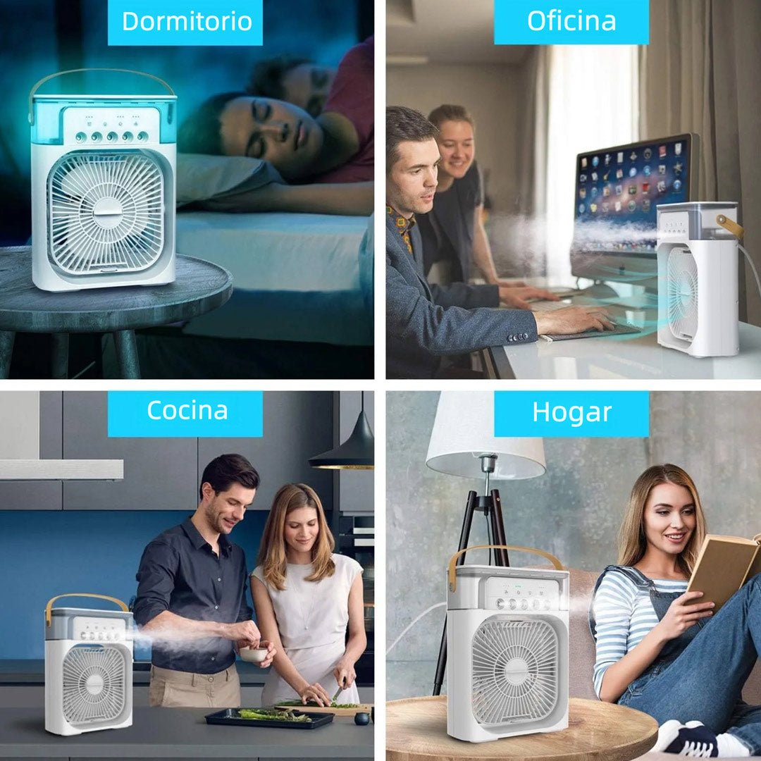 Ventilador de Aire Portátil con Enfriamiento por Evaporación – Mini Enfriador con 7 Luces LED, Temporizador y 3 Velocidades para Escritorio o Mesita - VM010