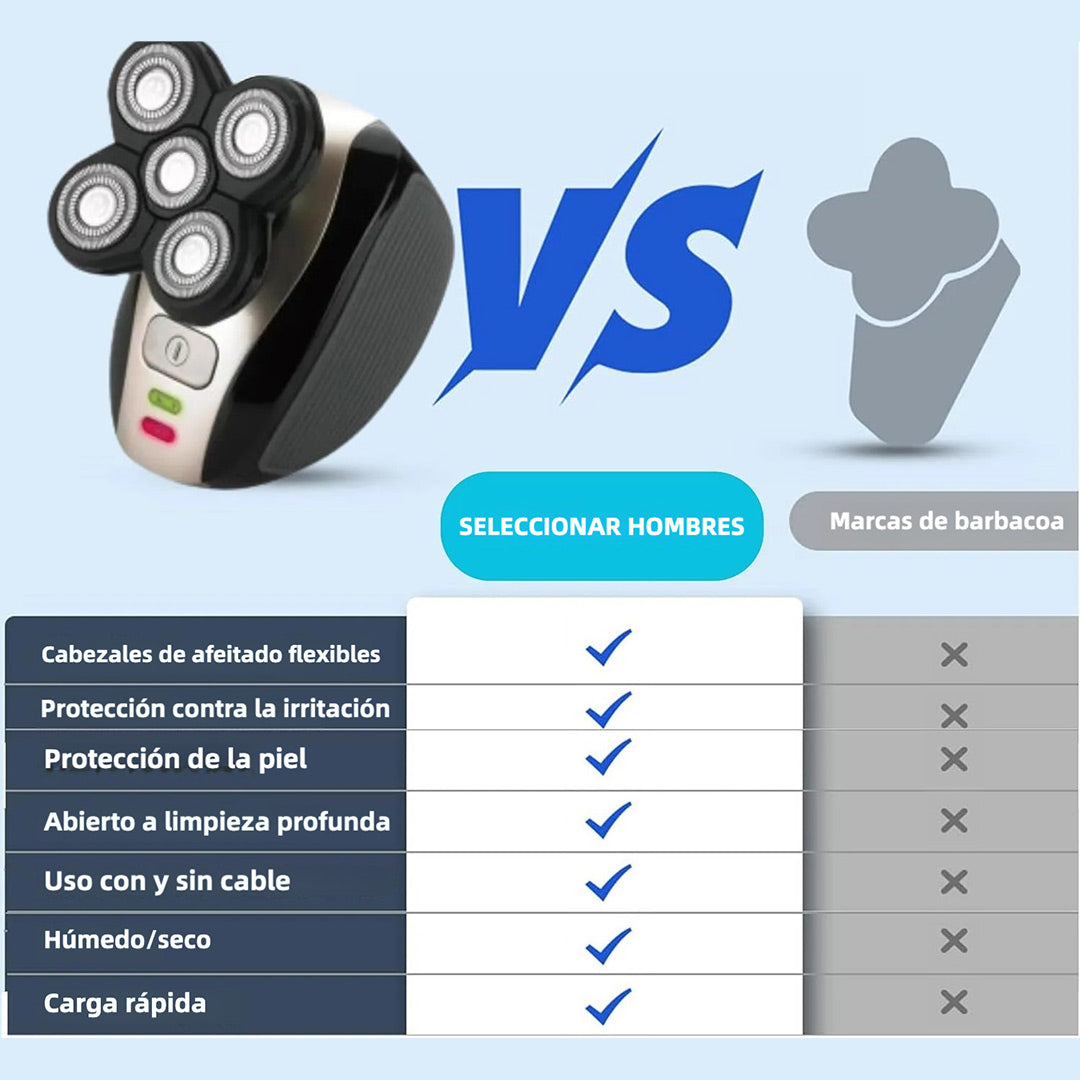 Afeitadora Eléctrica Multifuncional 4 en 1 para Cabeza y Cuerpo, Motor 8500 RPM, Carga USB y Accesorios Gratis - MC002