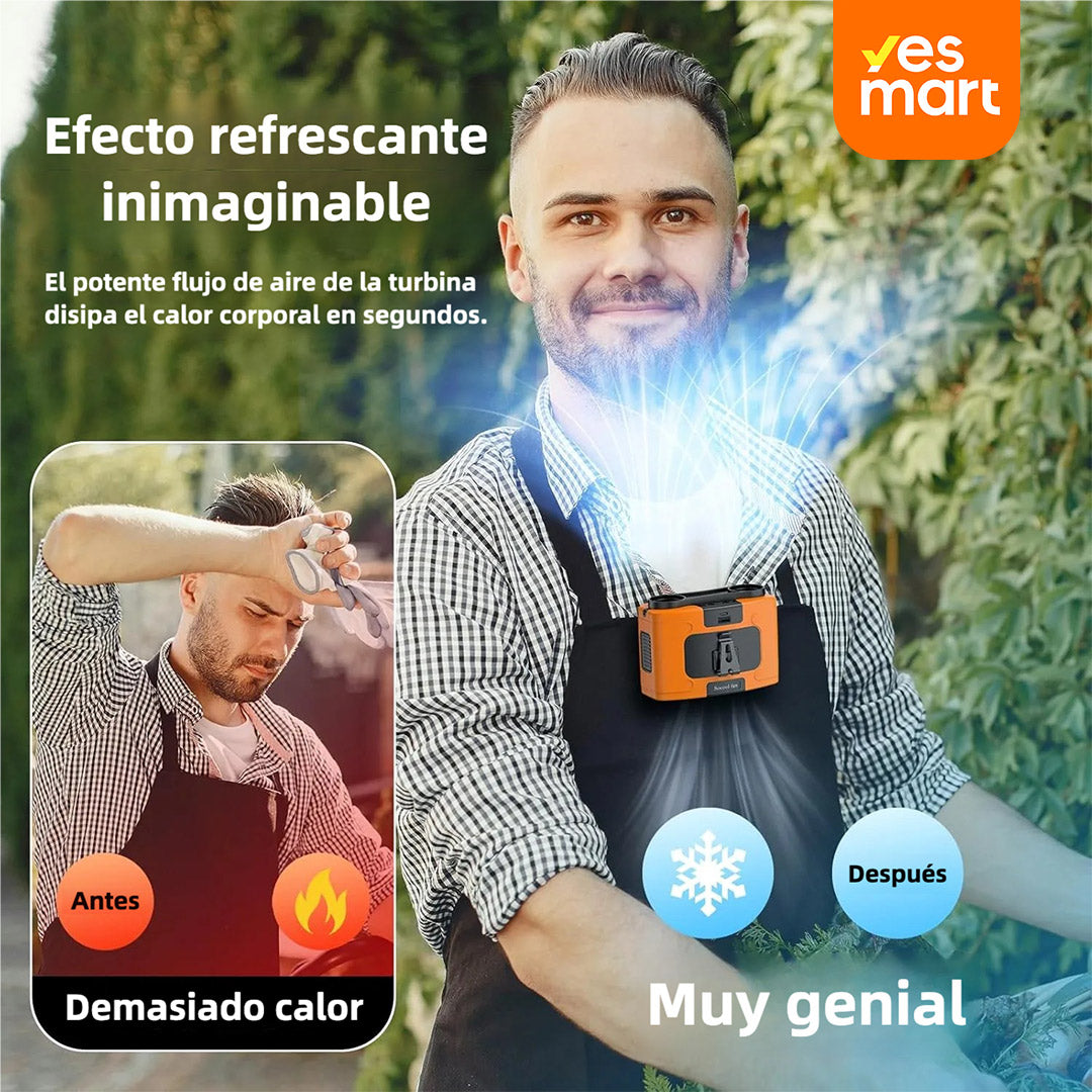 Ventilador portátil de cintura 10000mAh, con 9 velocidades y linterna, ventilador de cuello manos libres, hasta 20 horas de enfriamiento, para camping y viajes - VP001