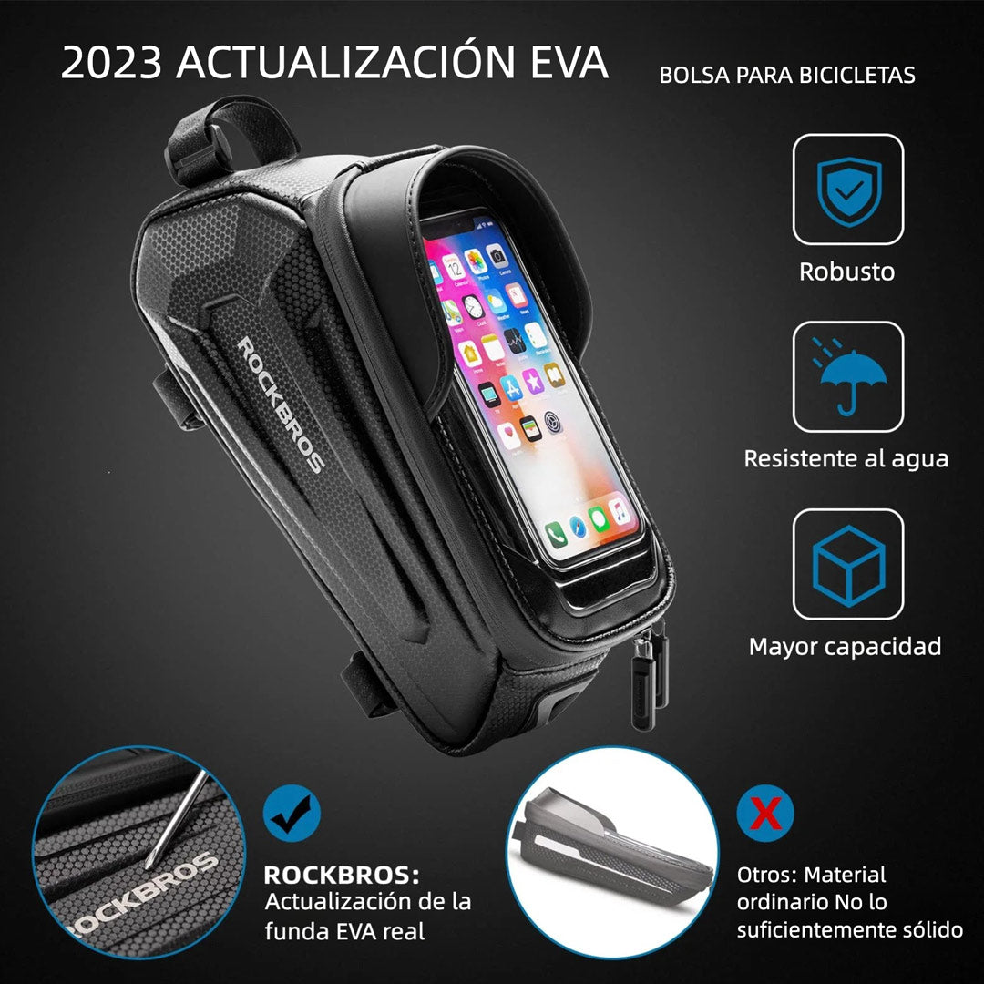 Bolsa de Teléfono para Bicicleta con Soporte y Pantalla Táctil – Funda Impermeable EVA para Cuadro Frontal Compatible con Móviles hasta 6.8” - AH017