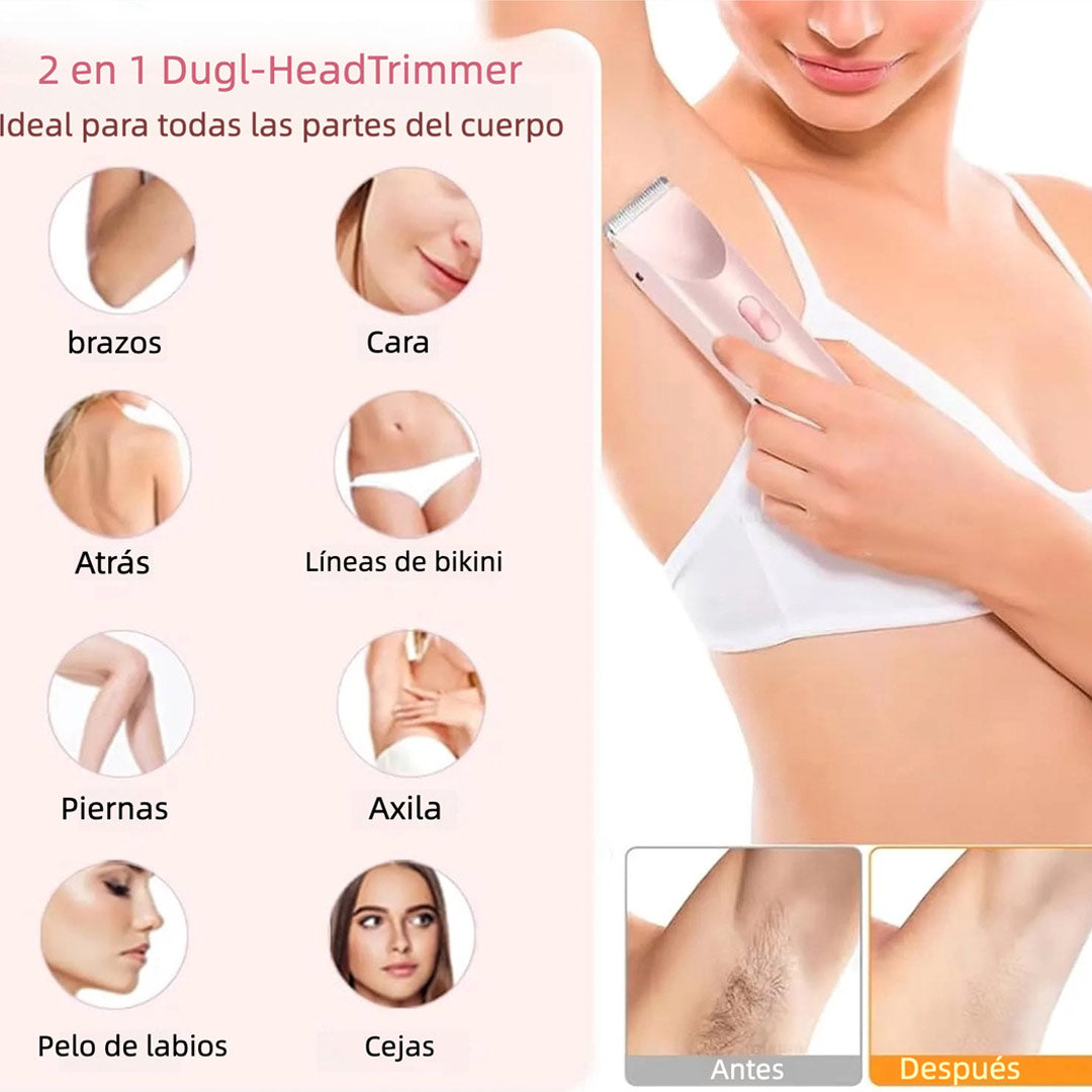 Rasuradora Eléctrica Femenina 2 en 1 Resistente al Agua – Afeitadora de Cabezal Dual para Piernas, Axilas y Línea del Bikini - MC008
