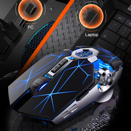 Ratón Inalámbrico Recargable LED RGB para Juegos 2.4GHz, 800/1200/1600 DPI, Diseño Ergonómico, Receptor USB, Compatible con Windows y Mac OS KM005 - Yesmart